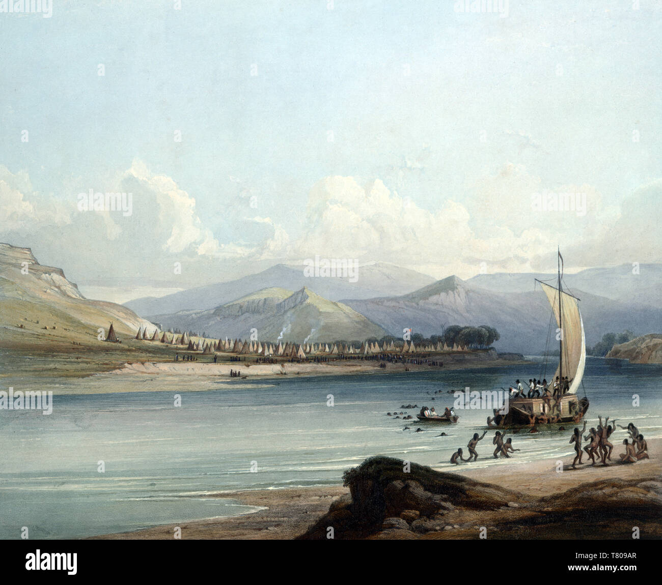 Native American Gros Ventre indischen Encampment, 1832 Stockfoto