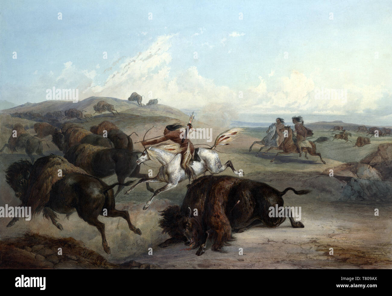 Indianer Bisonjagd, 1830 s Stockfoto