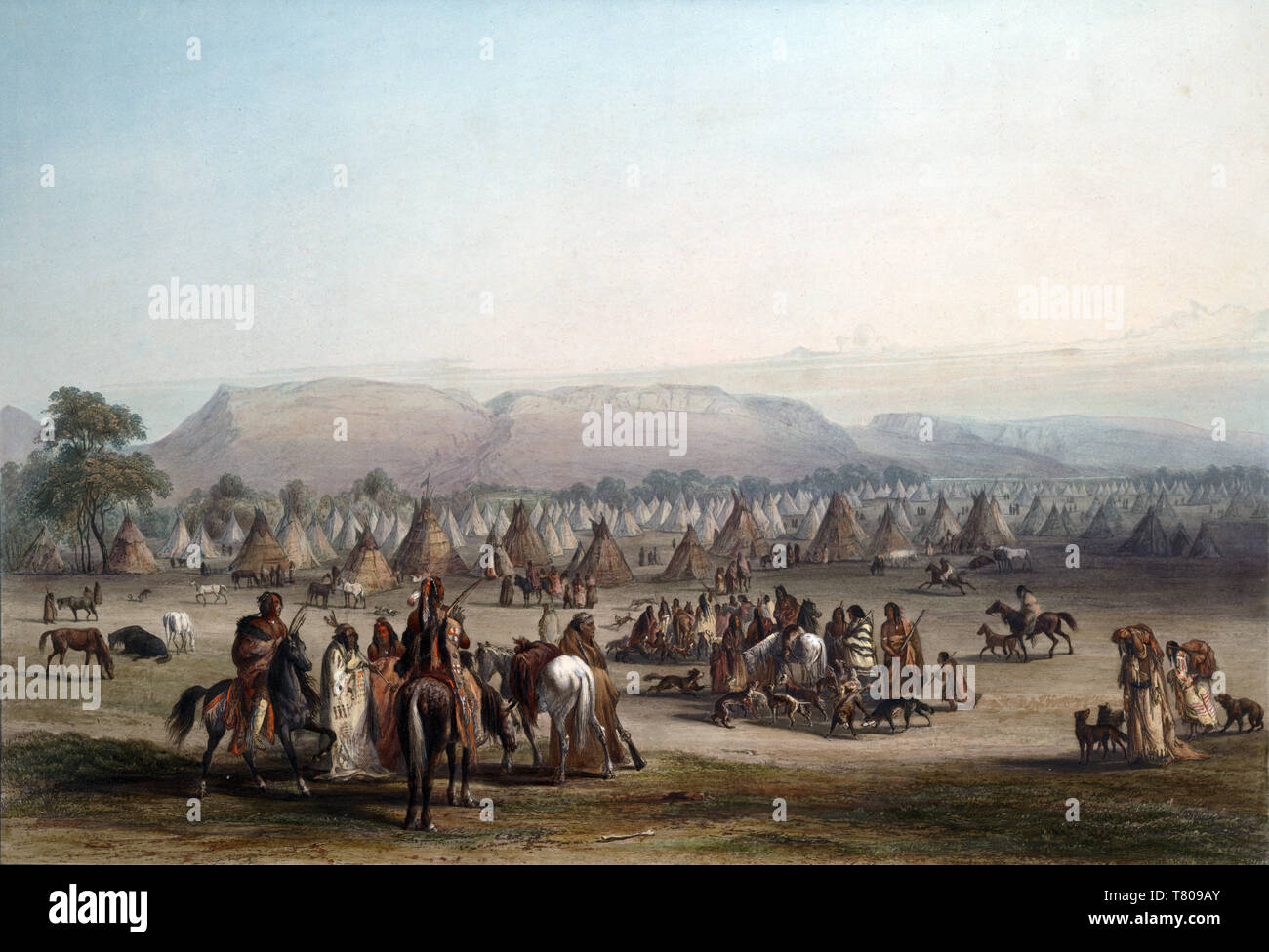 Native American Peigan indischen Encampment, 1830 s Stockfoto