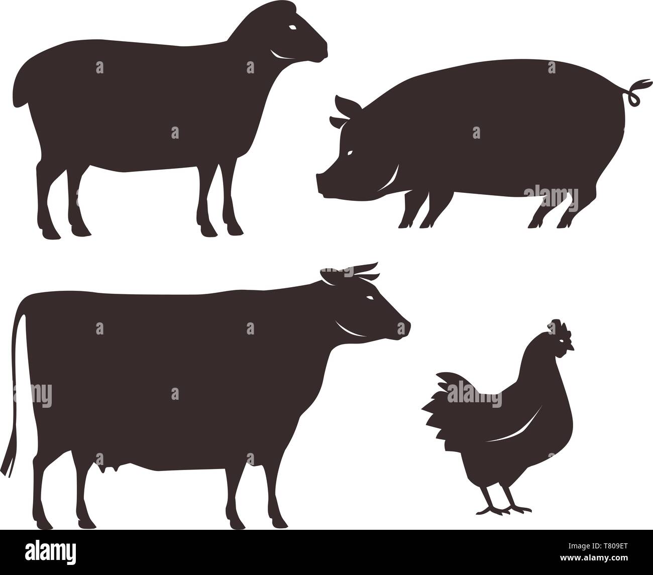 Bauernhof Tiere eingestellt. Landwirtschaft, silhouette Vector Illustration Stock Vektor