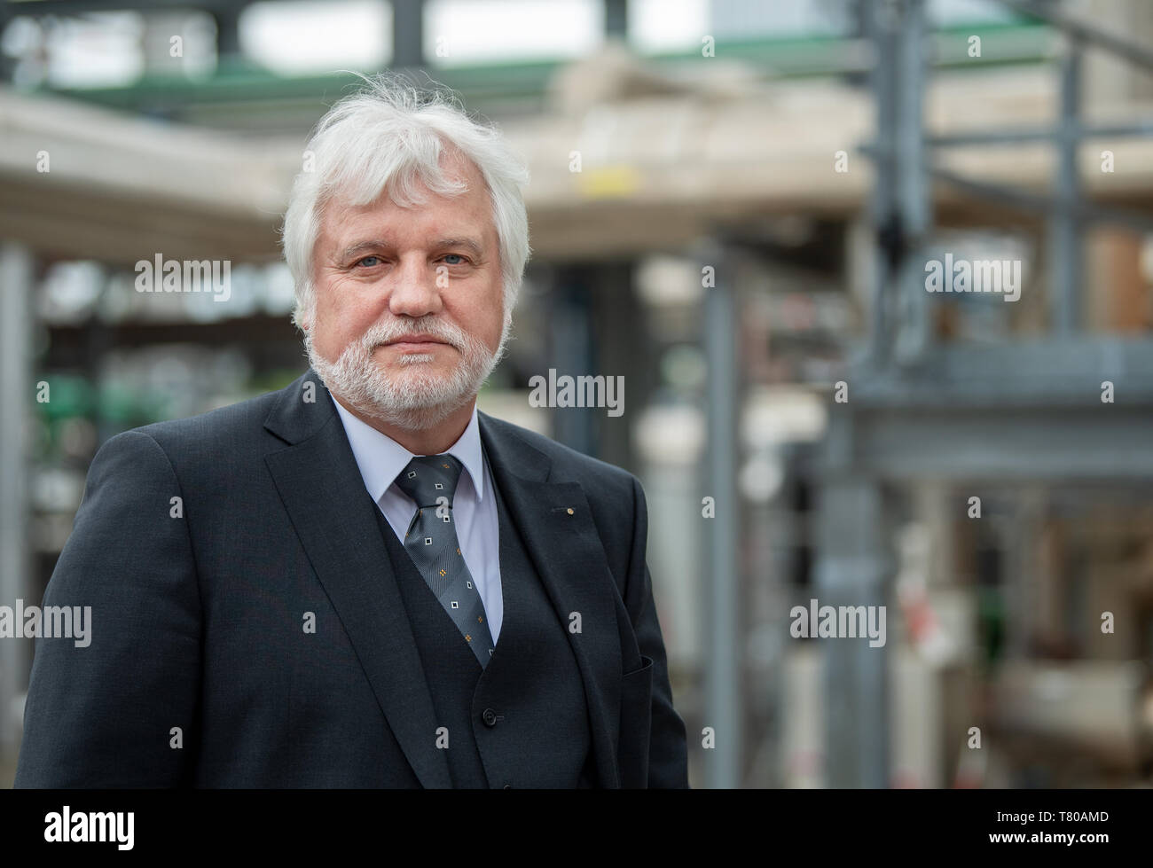 09 Mai 2019, Brandenburg, Schwedt/Oder: Klaus-Dieter Bettien, Geschäftsführer der VERBIO Ethanol Schwedt GmbH & Co.KG, während die Presse Reise der Agentur für Erneuerbare Energien. Foto: Monika Skolimowska/dpa-Zentralbild/ZB Stockfoto