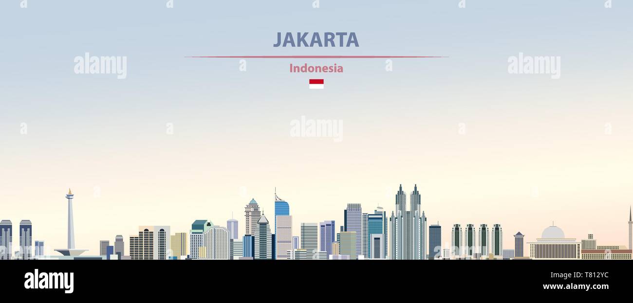 Jakarta Skyline der Stadt auf schönen Tages Hintergrund Vector Illustration Stock Vektor