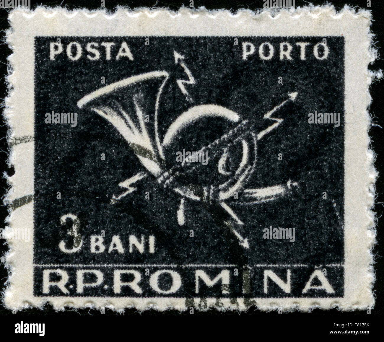 Briefmarke aus Rumänien in die Post und Telekommunikation I Serie 1957 ausgestellt Stockfoto