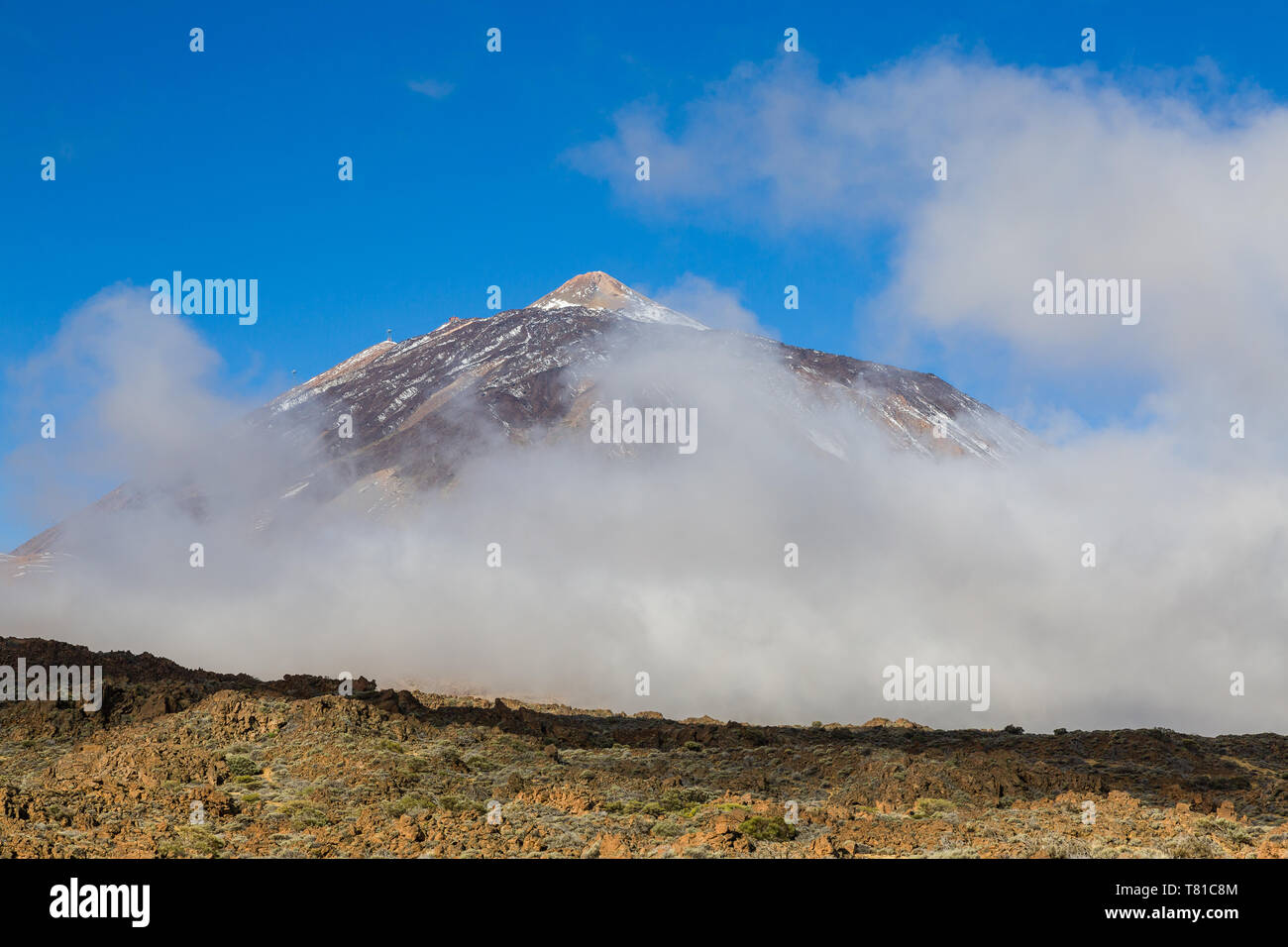 Pico del Teide ist der höchste Berg Spaniens. Seine Höhe beträgt ca. 7.500 m, 3.718 m über dem Meeresspiegel. Teneriffa, Kanarische Inseln, Spanien Stockfoto