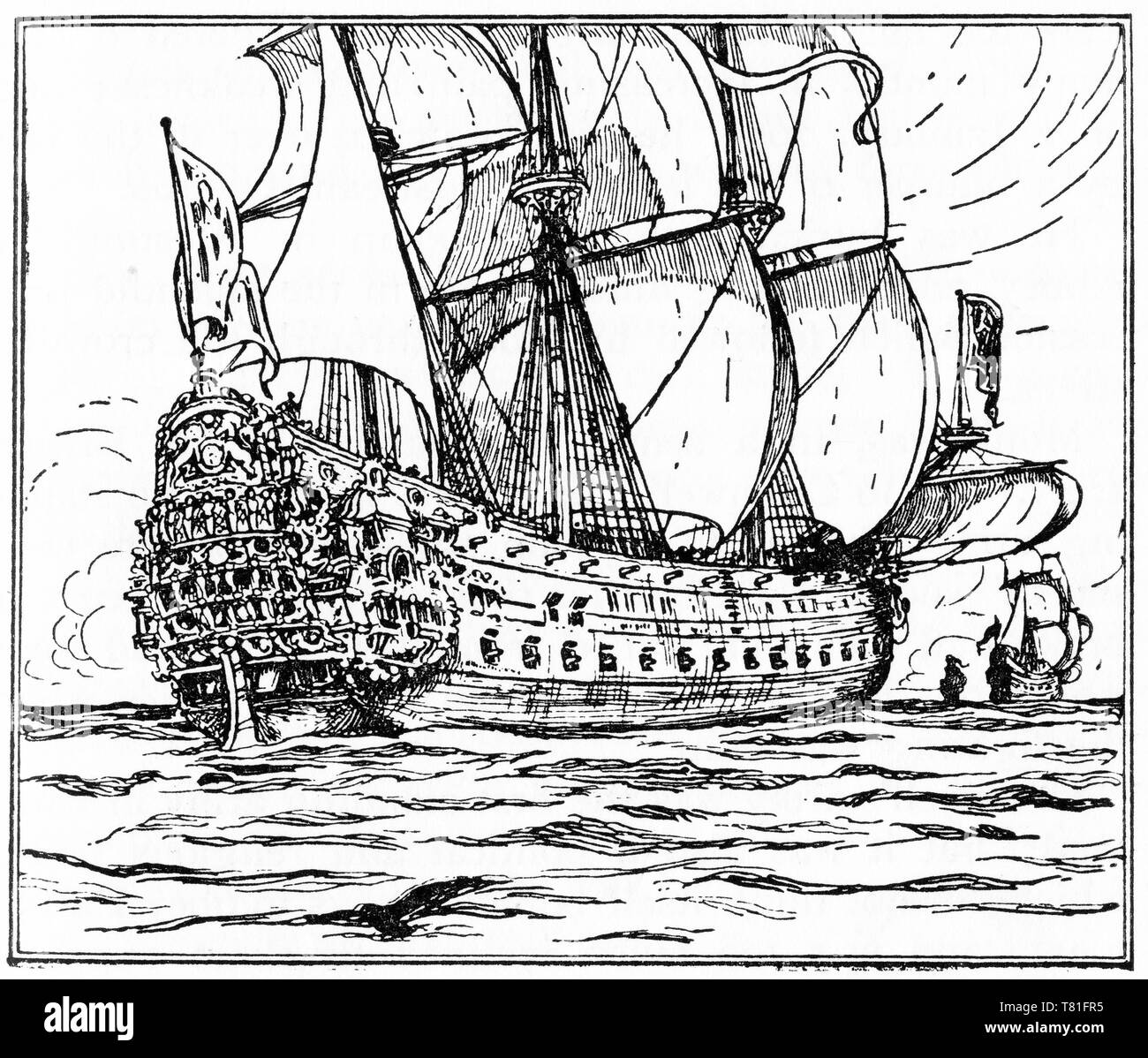 Gravur der Royal Charles, ein englisches Kriegsschiff die vom Niederländischen erfasst wurde Stockfoto