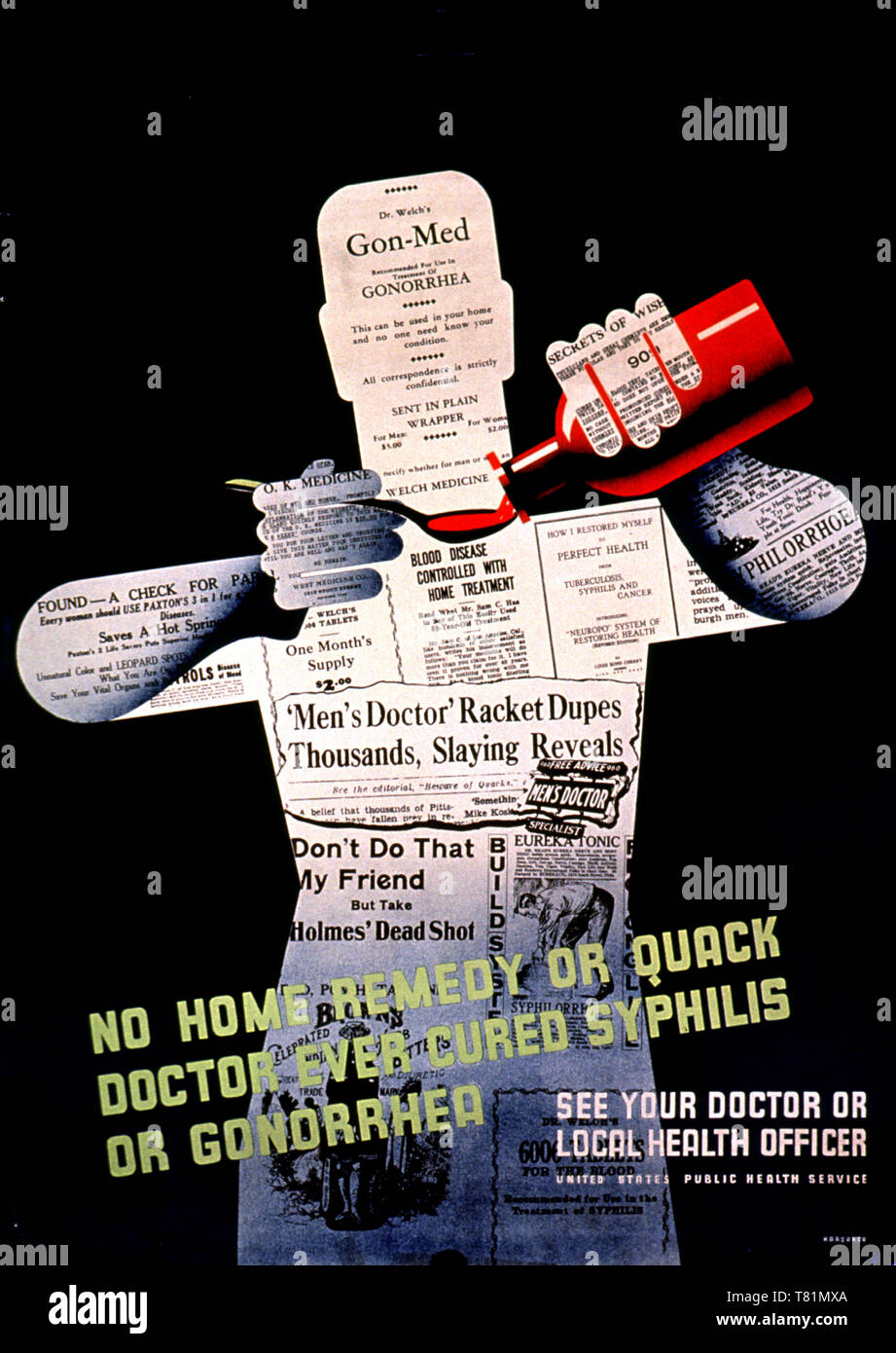 STD, Plakat, keine Home Remedy jemals Cured Syphilis Stockfoto