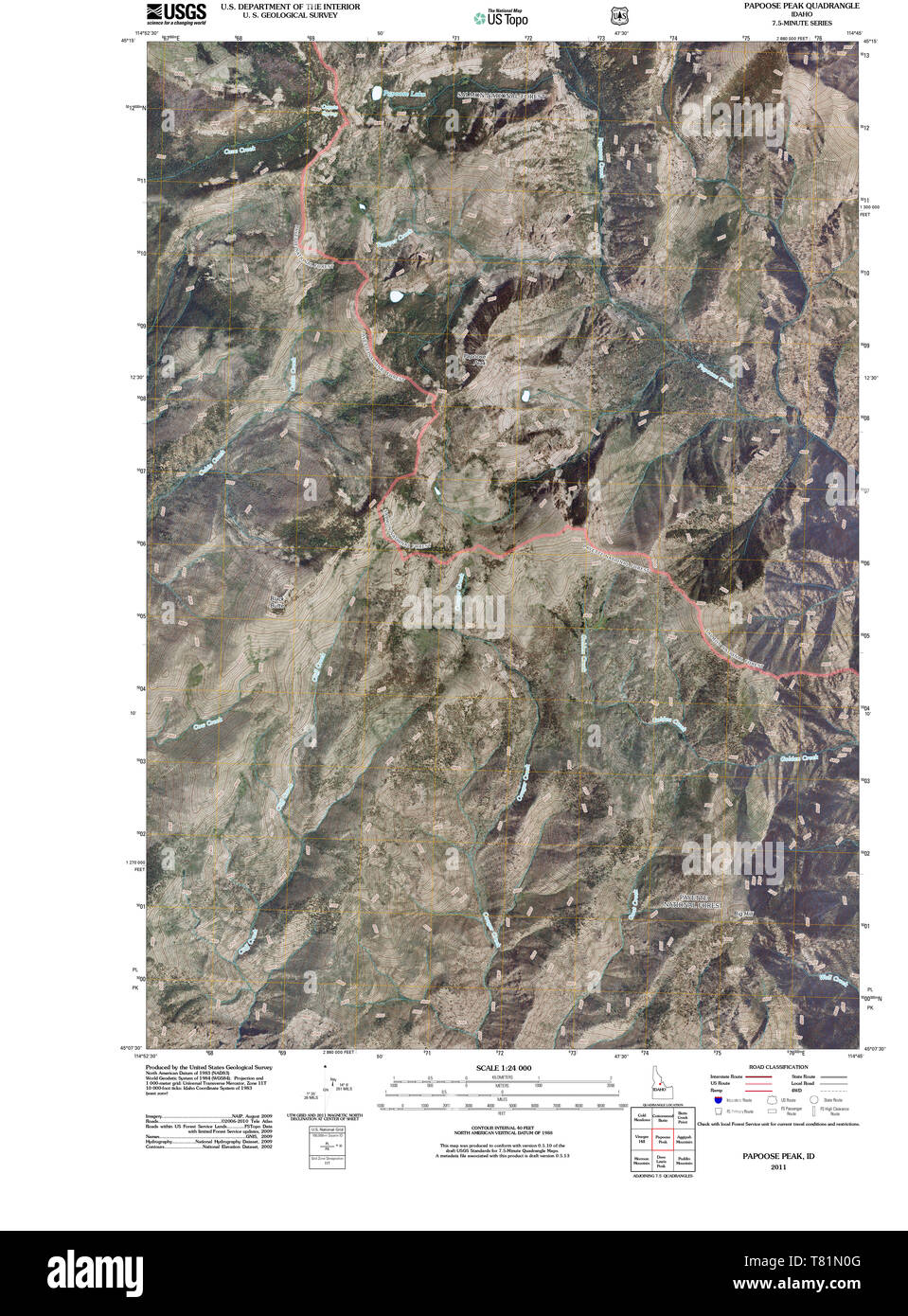 USGS TOPO Karte Idaho ID Papoose Peak 20110121 TM Wiederherstellung Stockfoto