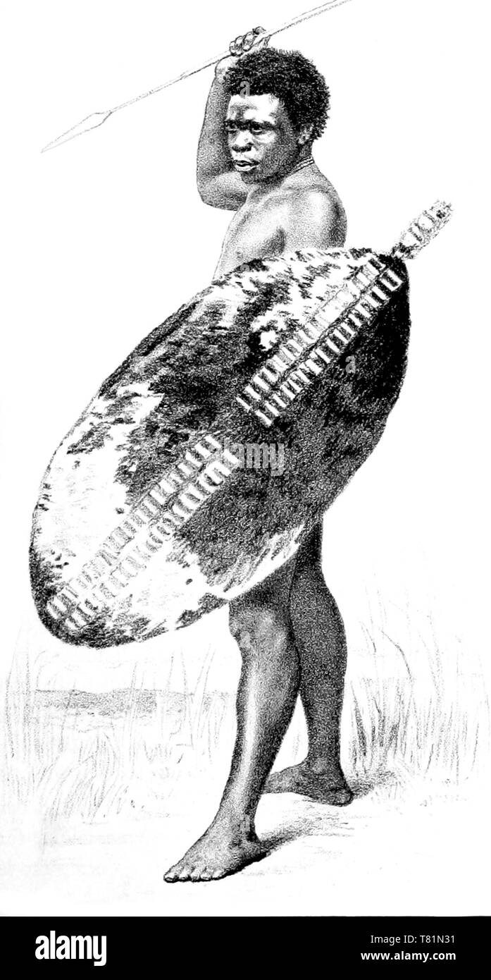 Südafrika, Zulu Krieger, 1882 Stockfoto