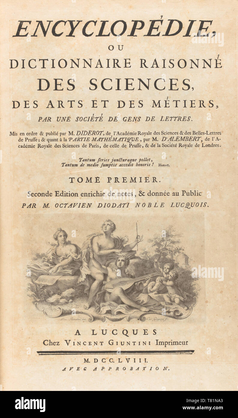 Denis Diderot und Jean Le Rond d'Alembert, EncyclopÃ©sterben, 1753 Stockfoto
