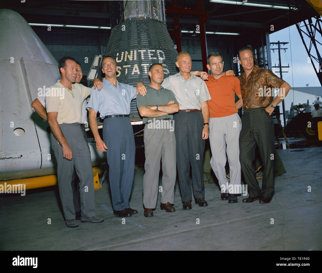 Die NASA kündigt an ursprünglichen sieben Mercury Astronauten, 1959 Stockfoto