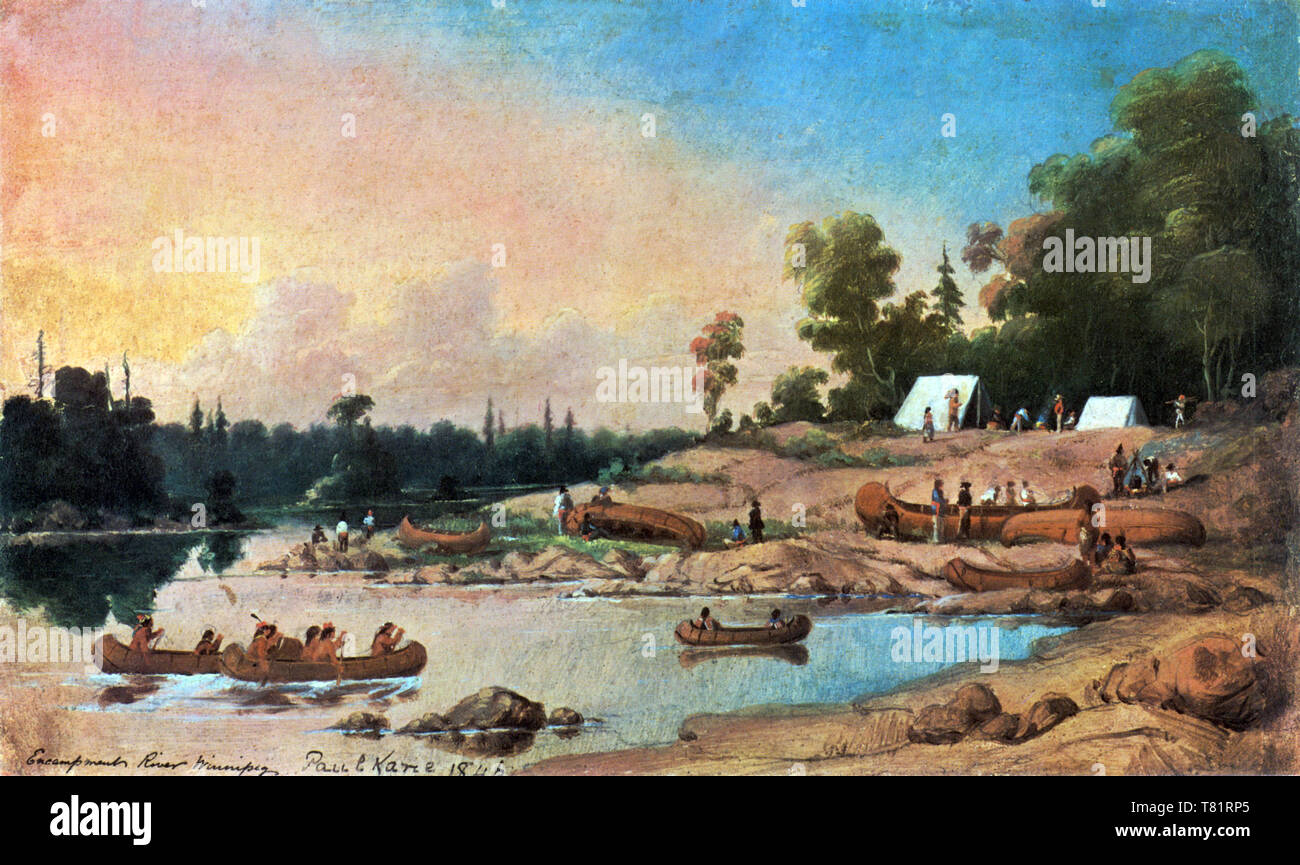 Indische Encampment, Winnipeg River Stockfoto