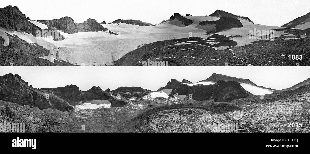 Lyell Glacier Dürrejahre 1883-2015 Stockfoto