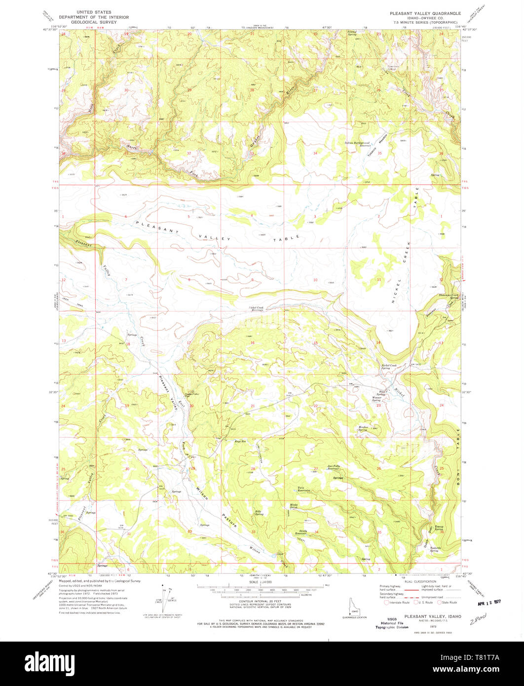 USGS TOPO Karte Idaho ID Pleasant Valley 237667 1973 24000 Wiederherstellung Stockfoto