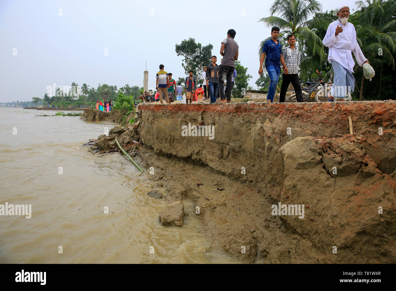 Der mächtige Fluss Padma hat eine Reihe von Gebäuden in Bashbari und Mulfatganj von Naria in Shariatpur verschlungen wie River erosion Hard die Bereiche getroffen hat. Ein Stockfoto