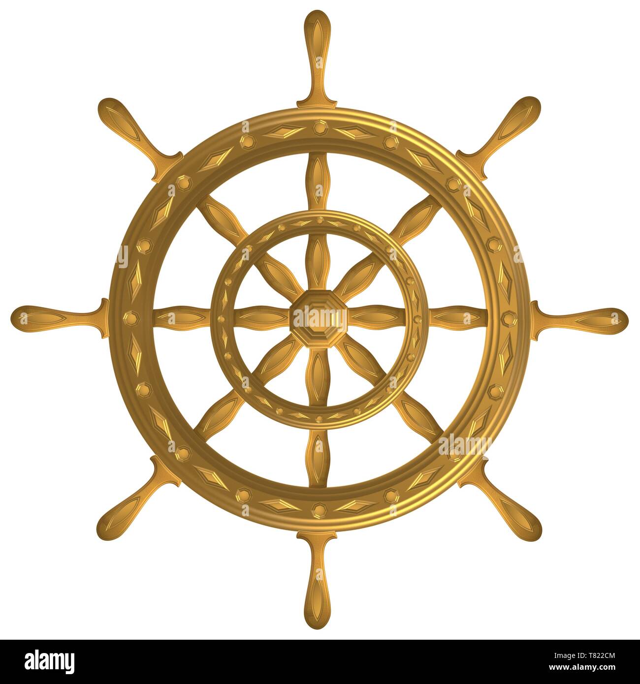 Goldener Globus Kompass Steuerrad Anker Windrose Stockfoto