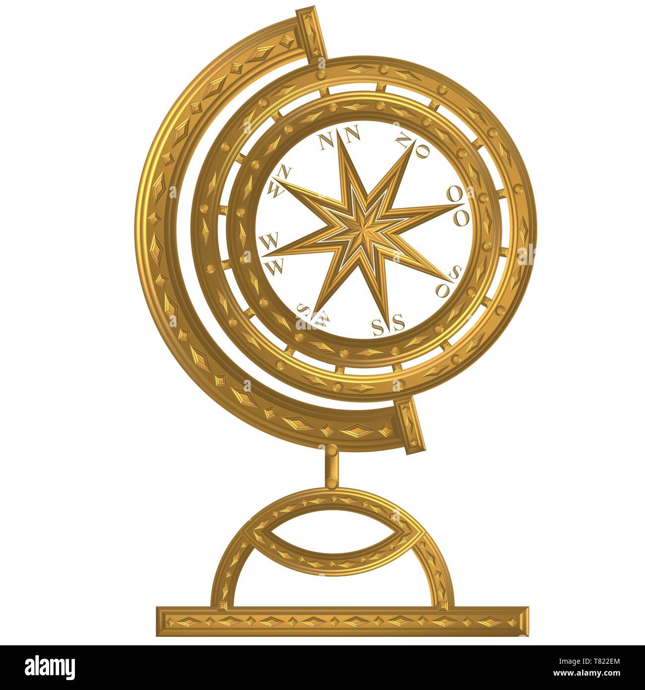 Goldener Globus Kompass Steuerrad Anker Windrose Stockfoto