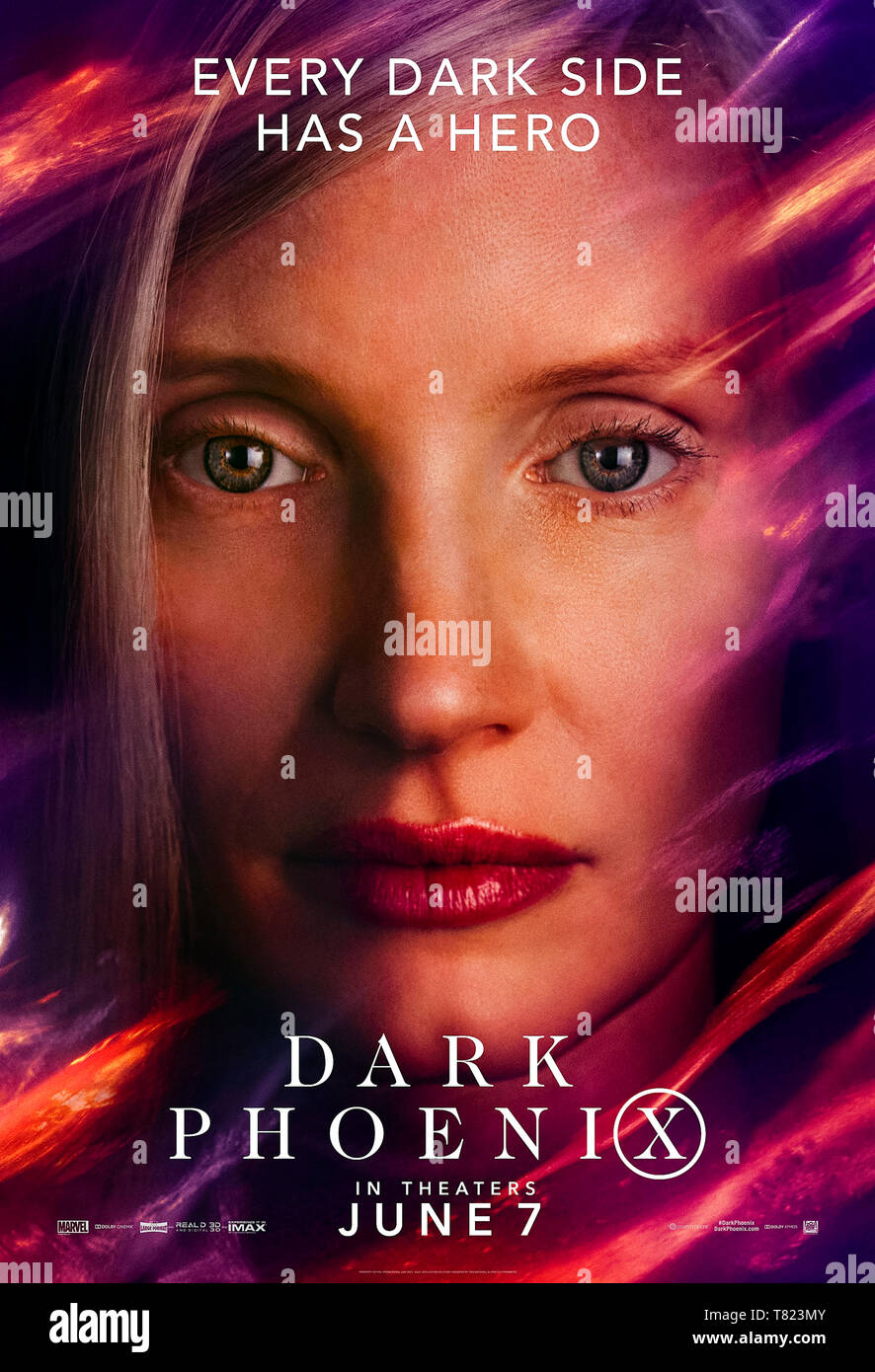 Dark Phoenix (2019) unter der Regie von Simon Kinberg und Hauptdarsteller Jessica Chastain als der Phoenix tritt. Stockfoto