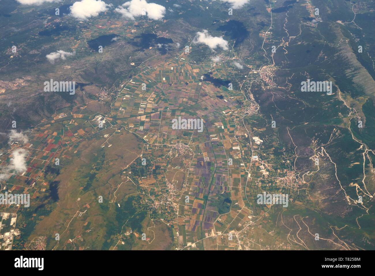 Region Epirus, Griechenland - Luftaufnahme von Landschaft und Landwirtschaft. Stockfoto