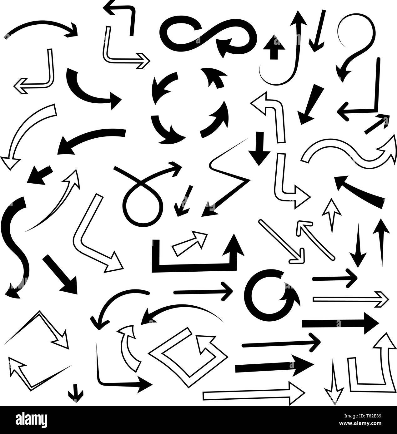 Pfeile gesetzt. Mixed Style flache schwarze Symbole Stock Vektor