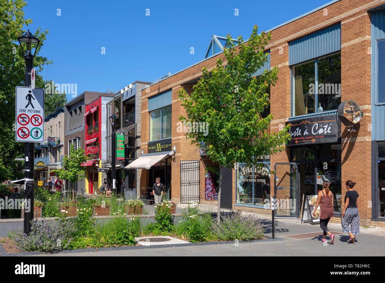 Kanada, Quebec, Montreal, Plateau-Mont-Royal, Prinz Arthur Straße in die Fußgängerzone und Restaurants Stockfoto