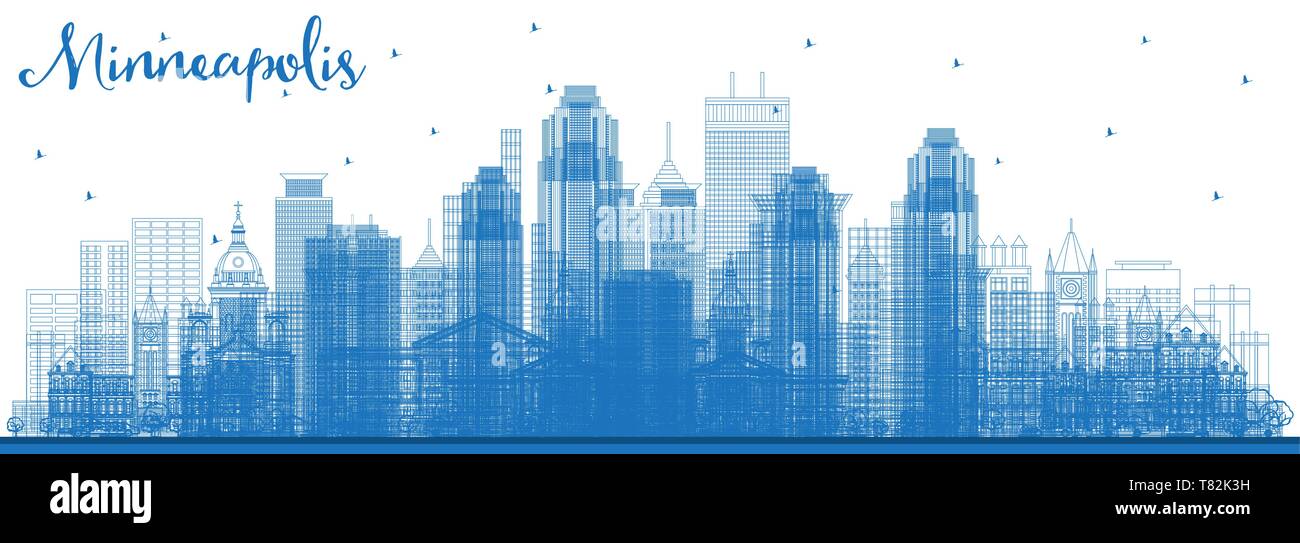 Übersicht Minneapolis Minnesota USA Skyline mit blauen Gebäude. Vector Illustration. Business Travel und Tourismus Konzept mit moderner Architektur. Stock Vektor