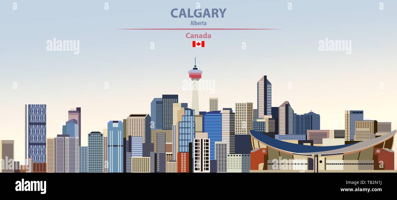 Calgary City Skyline auf schönen Tages Hintergrund Vector Illustration Stock Vektor
