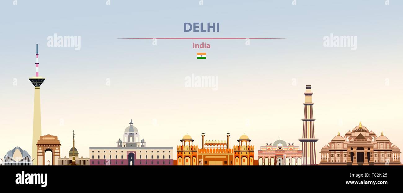 Delhi City Skyline auf schönen Tages Hintergrund Vector Illustration Stock Vektor