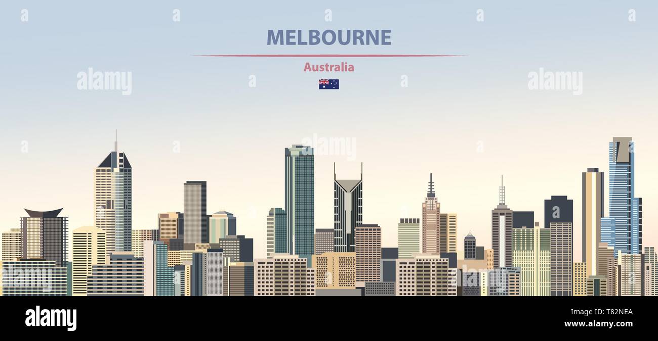Skyline von Melbourne auf schönen Tages Hintergrund Vector Illustration Stock Vektor