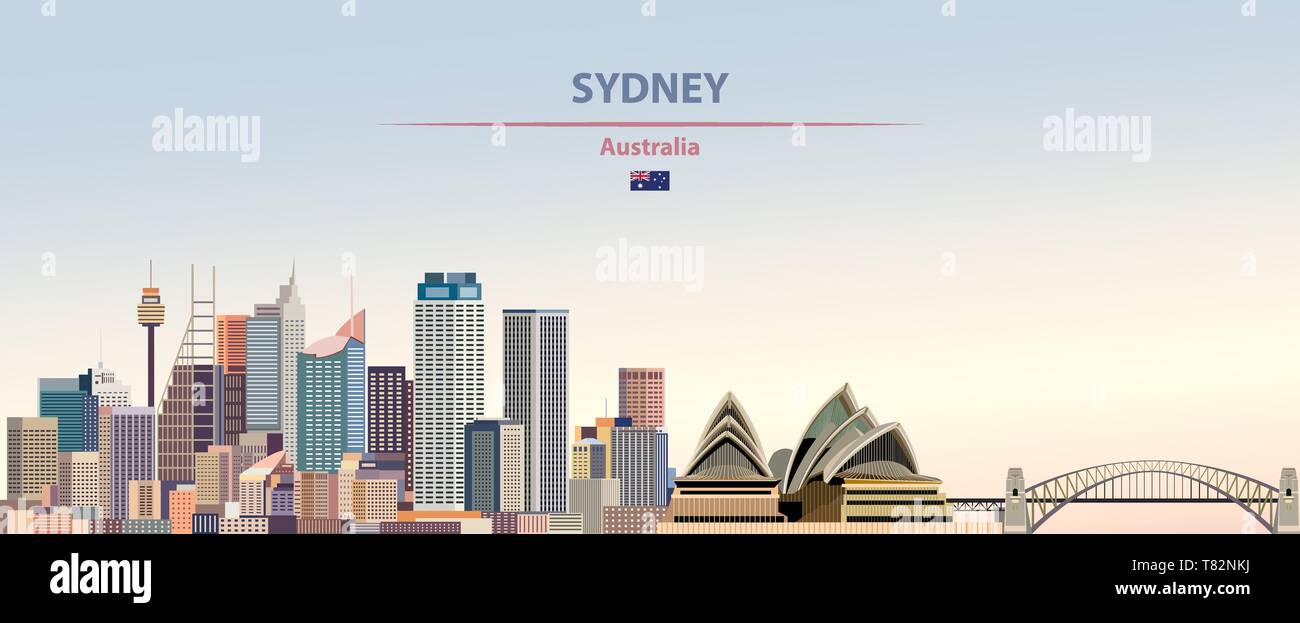 Sydney Skyline der Stadt auf schönen Tages Hintergrund Vector Illustration Stock Vektor