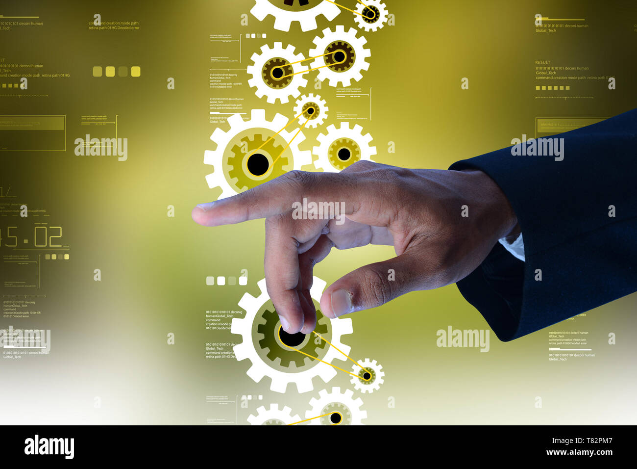 Business Mann mit Getriebetechnik Stockfoto