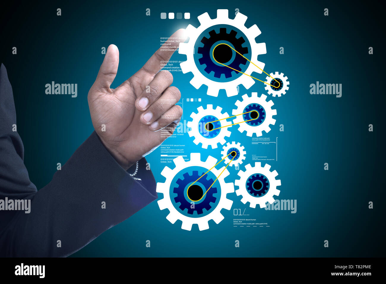 Business Mann mit Getriebetechnik Stockfoto