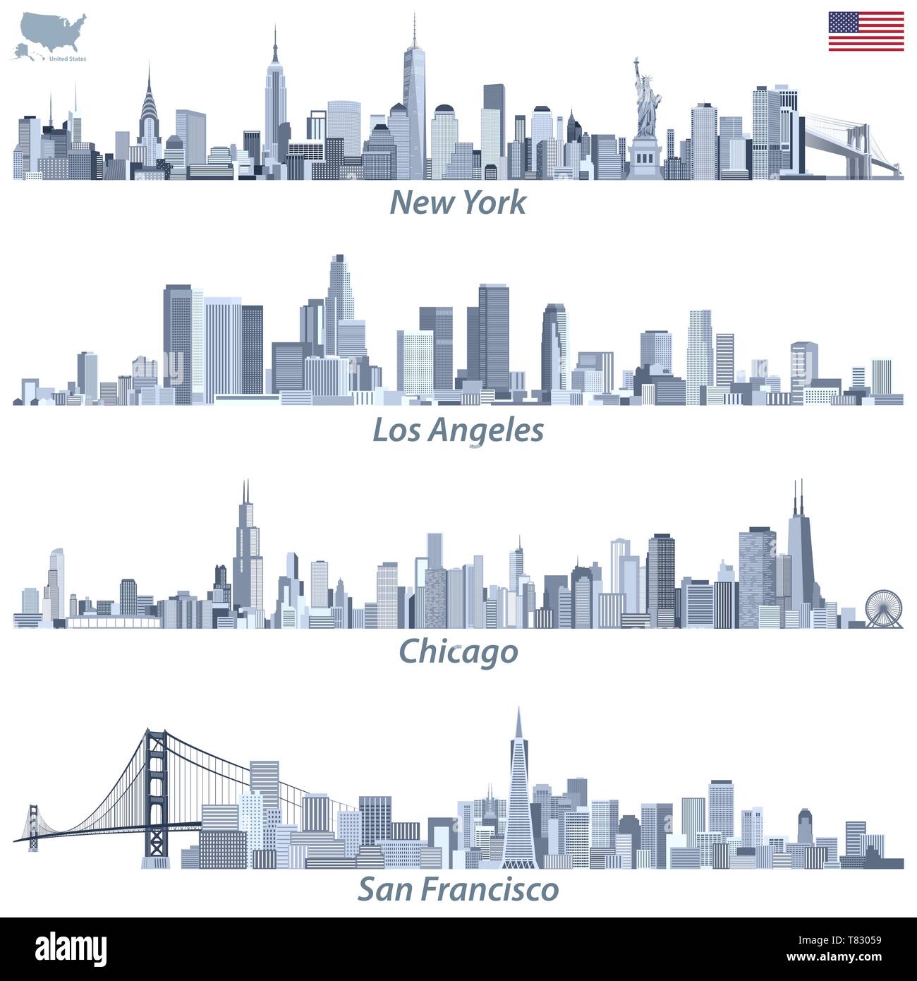 Abstract vector Illustrationen von United States Skylines Stock Vektor