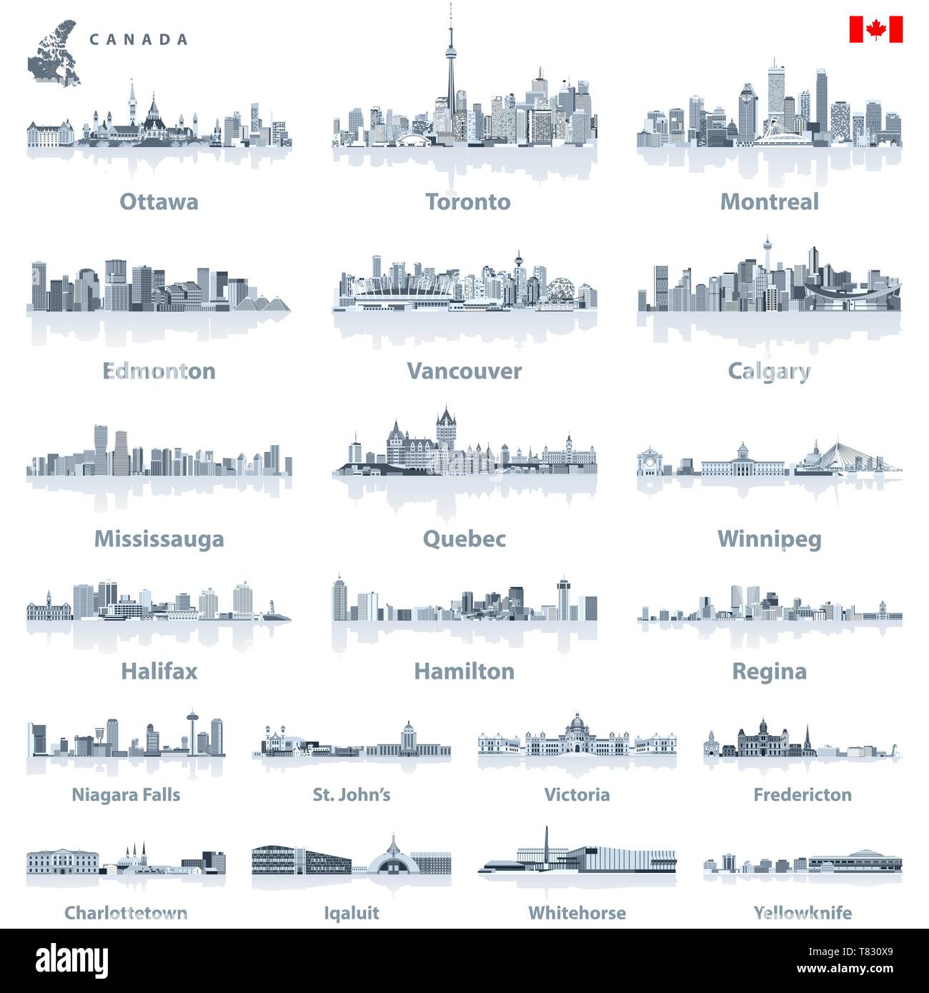 Vektor Kanadischen größten Städte und Staaten, hauptstädten Skylines Stock Vektor