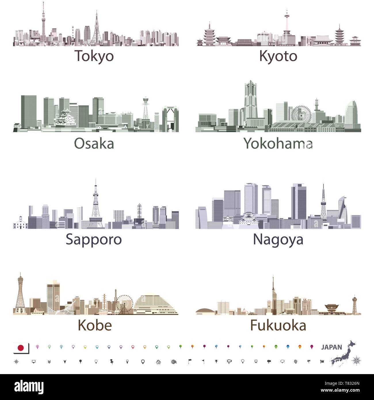 Abbildung: japanische Städte Skylines Stock Vektor