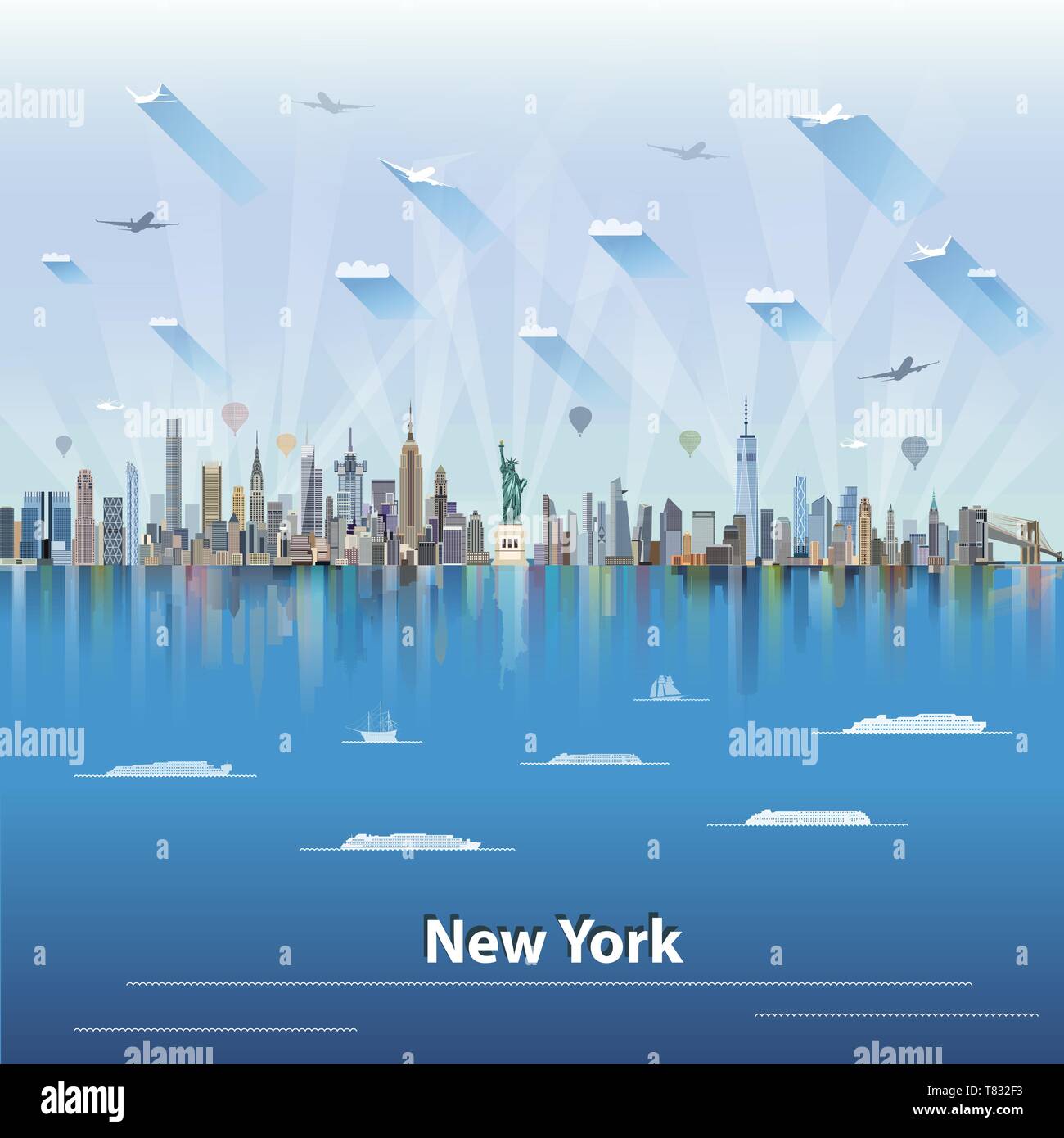 Vector Illustration von New York Panoramablick auf die Skyline der Stadt. Stock Vektor