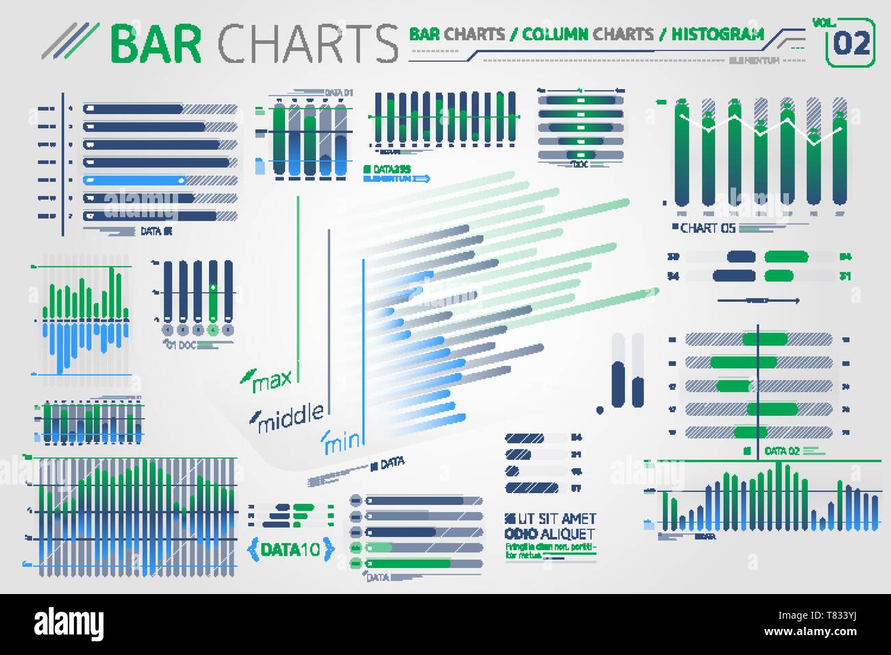 Balken-, Säulen- und Histogrammen Infografik Elemente Stock Vektor