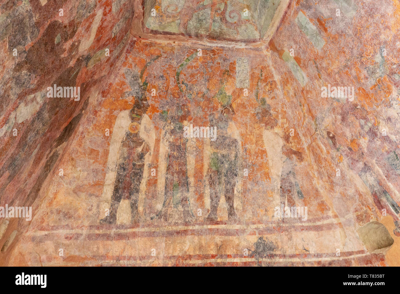 Maya Kunst - Wandmalereien von Mayas aus dem 7. Jahrhundert N.CHR. in Bonampak, Yucatan, Mexiko. Dieses Bild von Raum 1, der drei Zimmer in Struktur 1. Stockfoto Maya Kunst - Wandmalereien von Mayas aus dem 7. Jahrhundert N.CHR. in Bonampak, Yucatan, Mexiko. Dieses Bild von Raum 1, der drei Zimmer in Struktur 1. Stockfoto