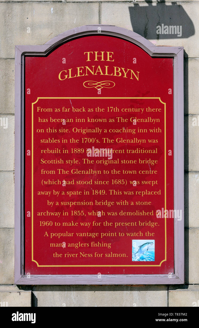 Erbe Zeichen geben die Geschichte der Glenalbyn Public House, Inverness, Schottland, UK Stockfoto