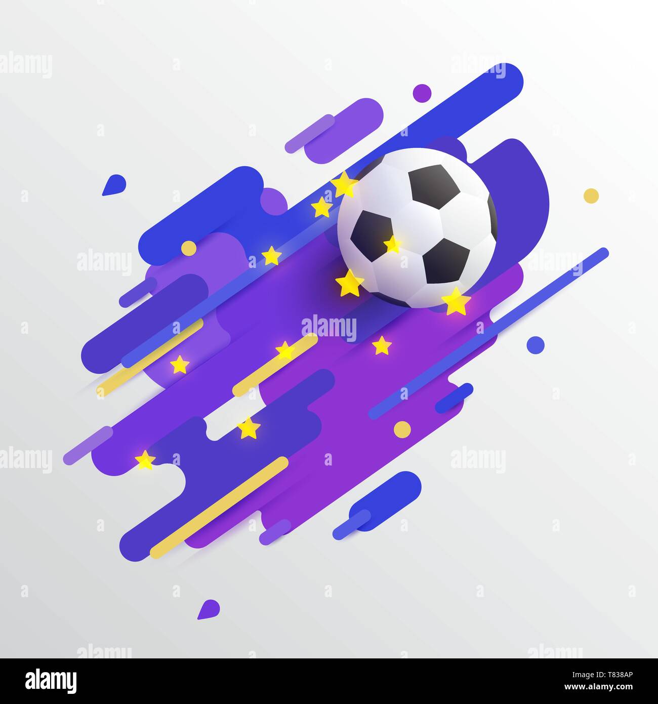 Realistische Fußball, Fußball, auf color bars mit hellen Sternen. Vector Illustration Symbol oder Banner Design für die Fußball-Weltmeisterschaft, Spiele, tournamen Stock Vektor