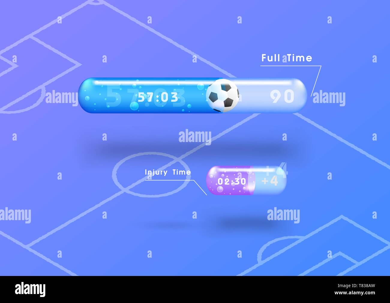 Fußball Stoppuhr, Uhrzeit Anzeige Design in U-Form, zeigen die volle Zeit und Verletzungen. Vector Illustration Sport Vorlage für die Fußball-Weltmeisterschaft, gam Stock Vektor