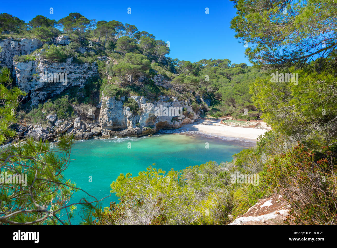 Cala Macarelleta Strand auf Menorca, Balearen, Spanien Stockfoto