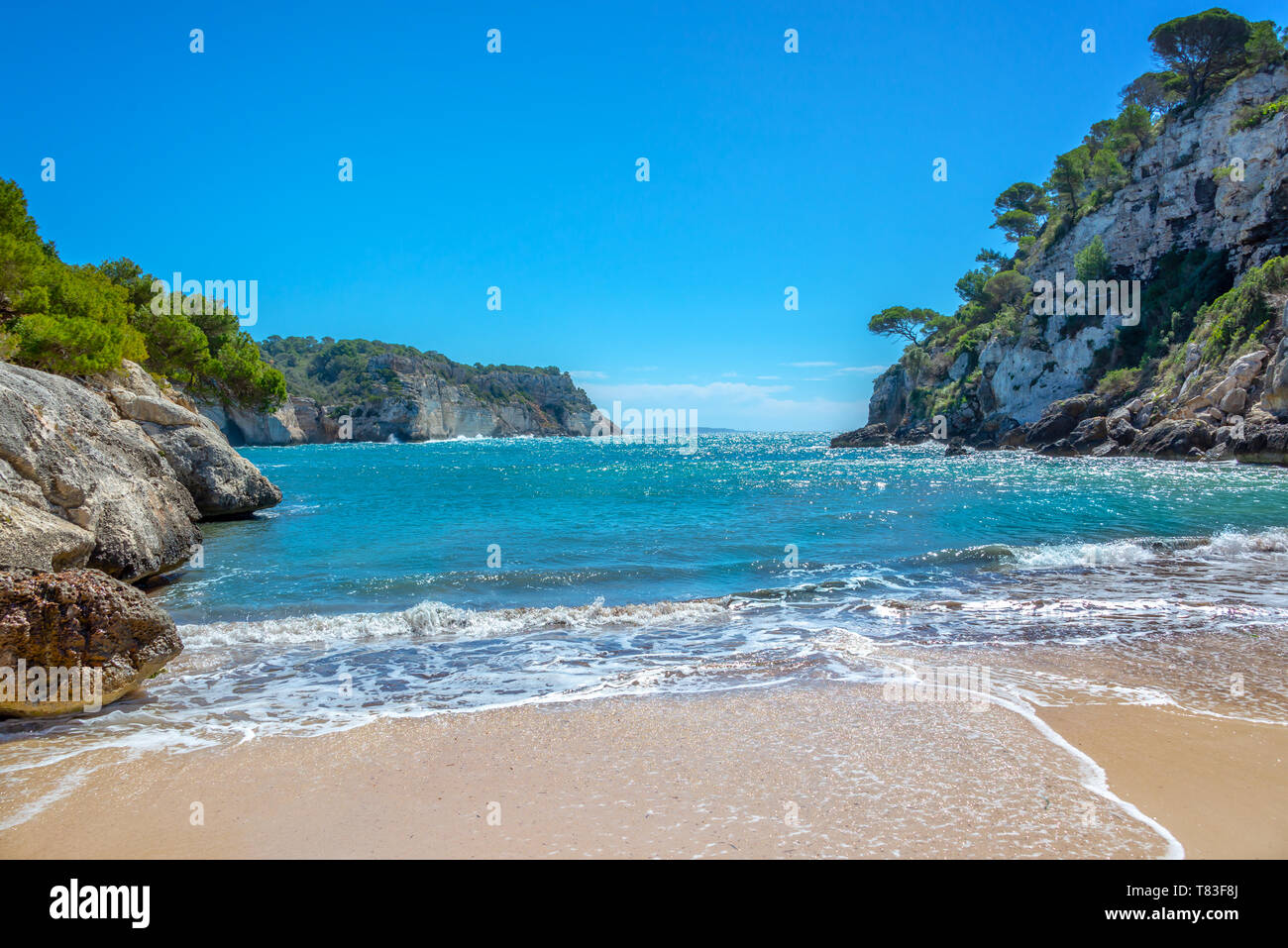 Cala Macarella Strand auf Menorca, Balearen, Spanien Stockfoto