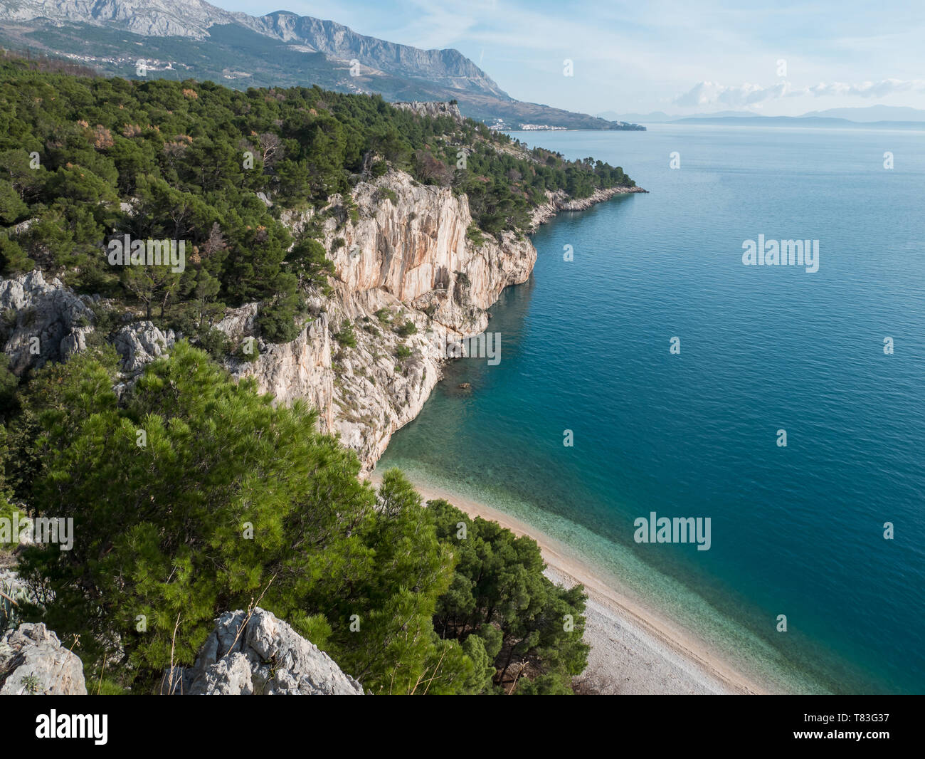 Schöne Landschaft auf den berühmten Strand Nugal an der Makarska Riviera in Kroatien Stockfoto