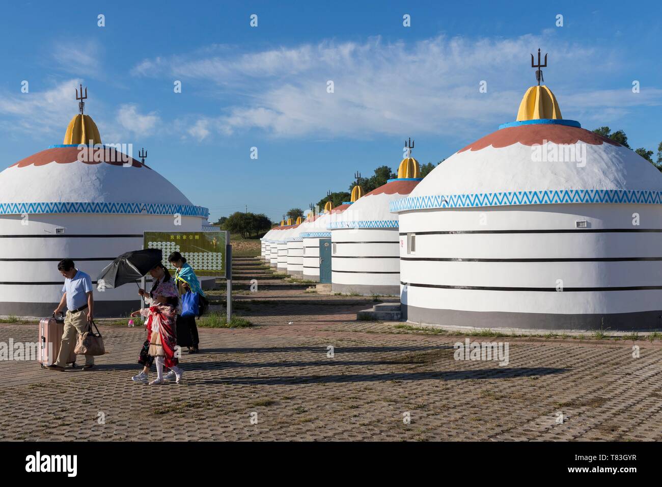 China, Innere Mongolei, Provinz Hebei, Zhangjiakou, Bashang Grasland, Hotel mit jurten Stockfoto
