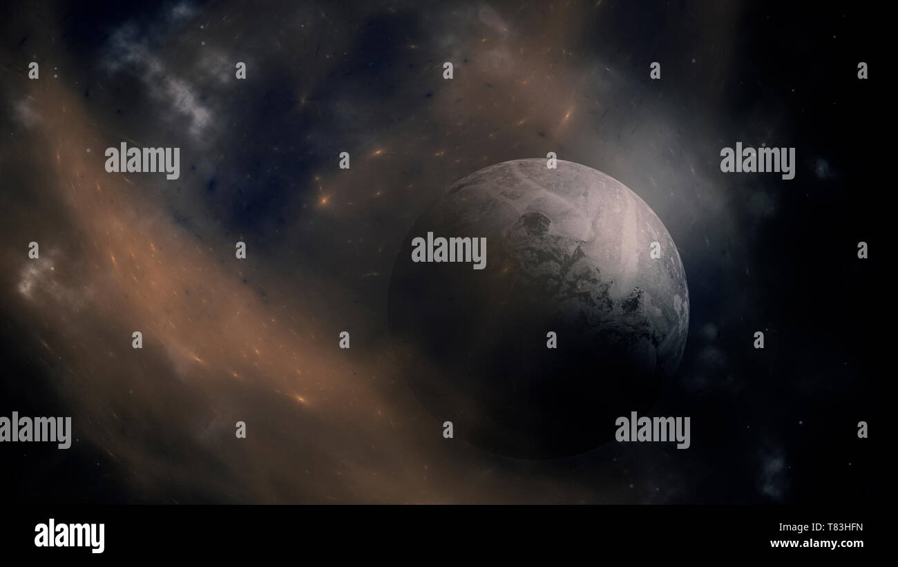 Planeten im Weltraum in der kosmischen Staubwolke. Giant Planet auf Platz Hintergrund mit Nebula Stockfoto