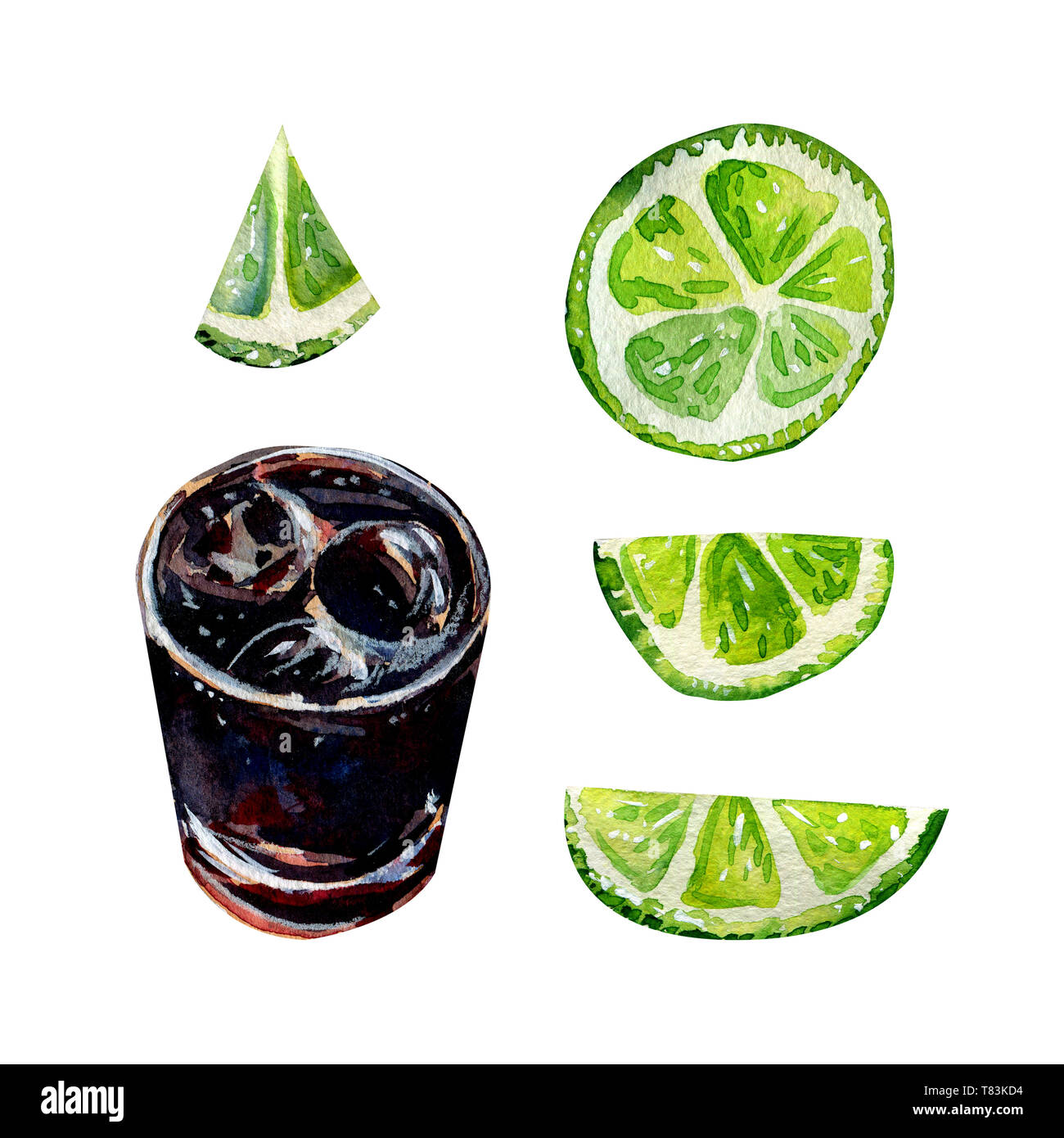 Alkoholisches Getränk Rum und Cola. Cuba Libre. Sekt Cocktail mit Eiswürfel und Limettensaft. Stockfoto