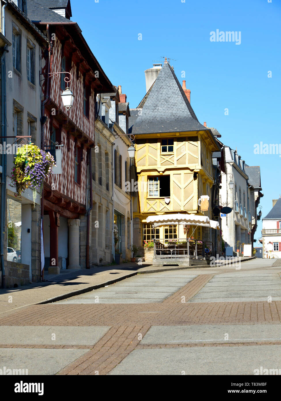 In der Regel Fachwerkhaus in Josselin, eine französische Gemeinde im Département Morbihan in der Bretagne im Nordwesten Frankreichs Stockfoto