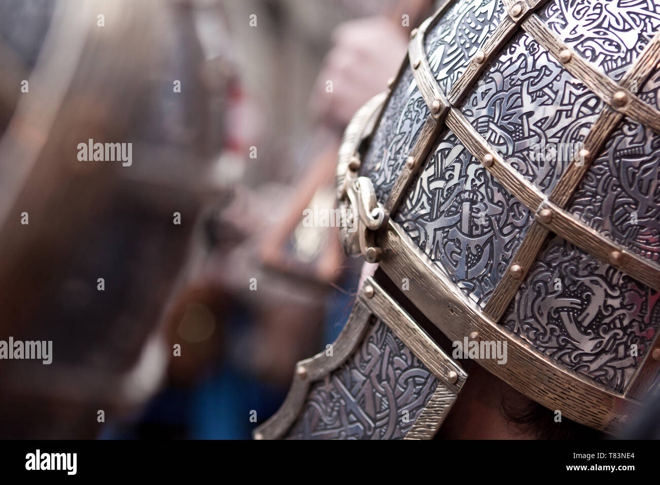 Die 2011 Up Helly Aa Helm detail. Up Helly Aa ist eine Viking Fire Festival einzigartig auf den Shetland Inseln, nördlich von Schottland, Großbritannien. Stockfoto