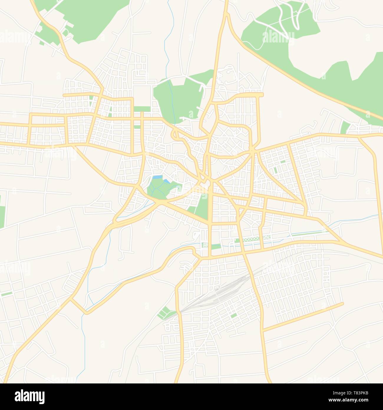 Druckbare Karte von Drama, Griechenland mit Haupt- und Nebenstraßen und größere Bahnen. Diese Karte ist sorgfältig für das Routing und die Platzierung von einzelnen da konzipiert Stock Vektor