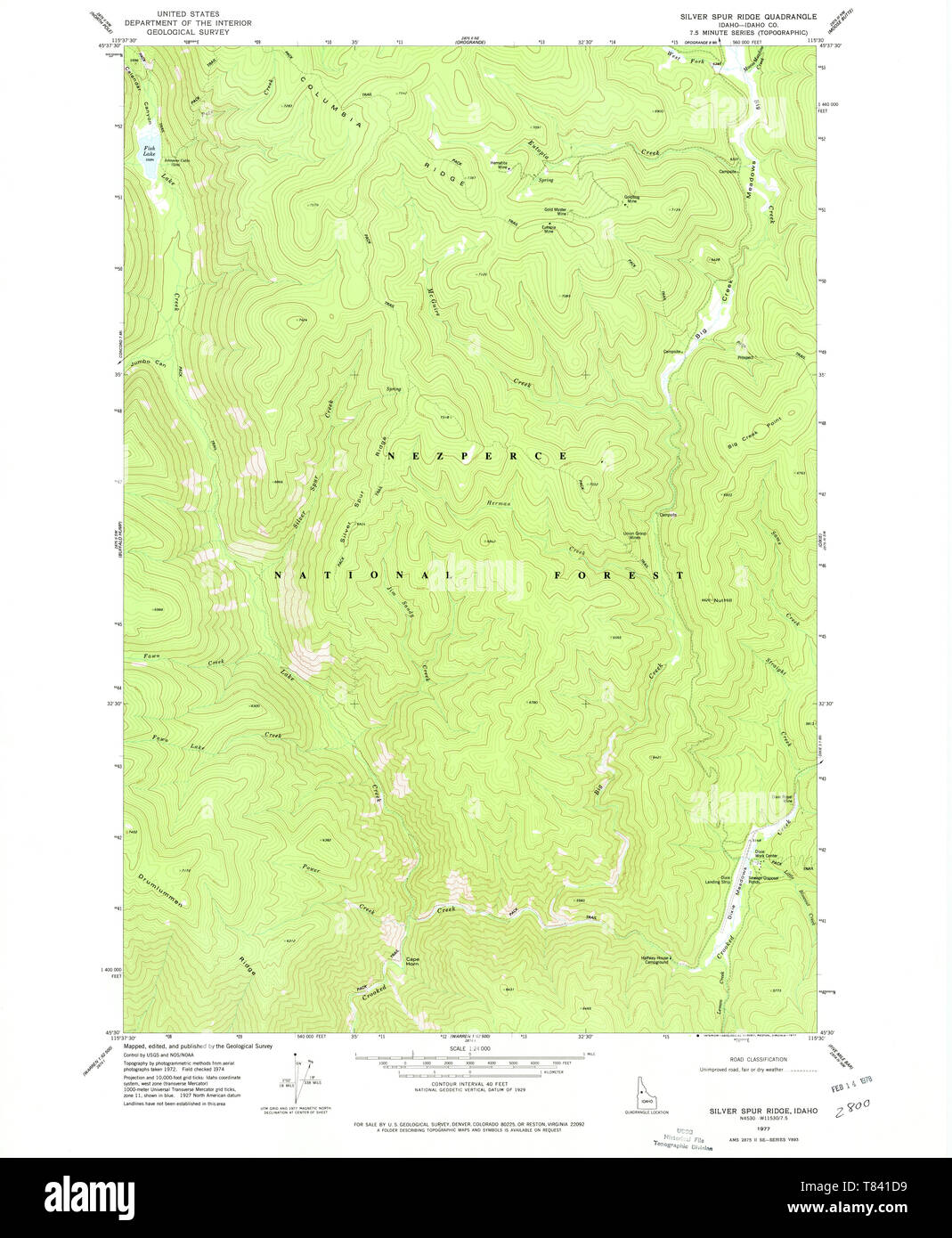 USGS TOPO Karte Idaho ID Silver Spur Ridge 238155 1977 24000 Wiederherstellung Stockfoto